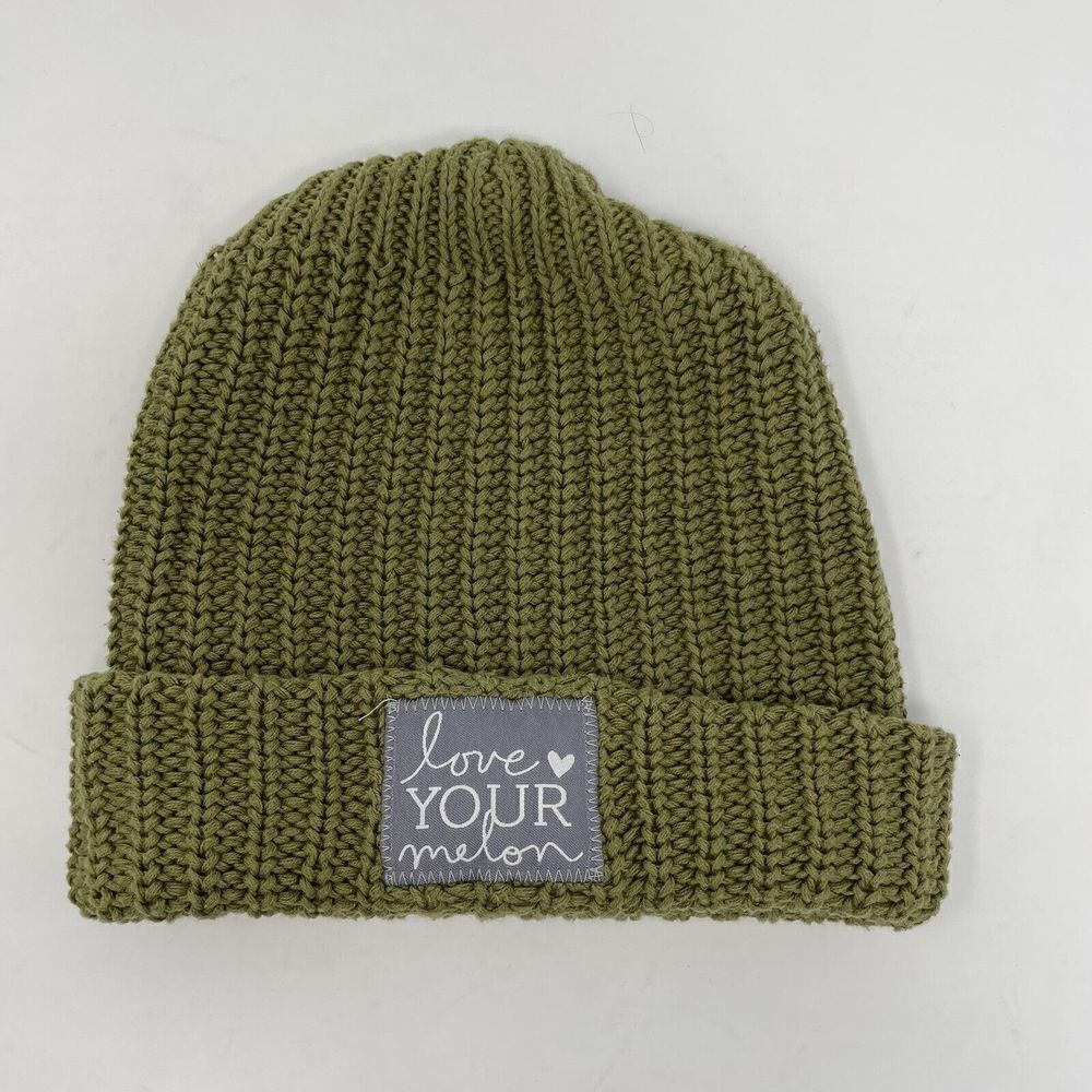 LOVE YOUR MELON Army Green Cuffed Beanie Women OS Knit Hat Cotton Made in USA